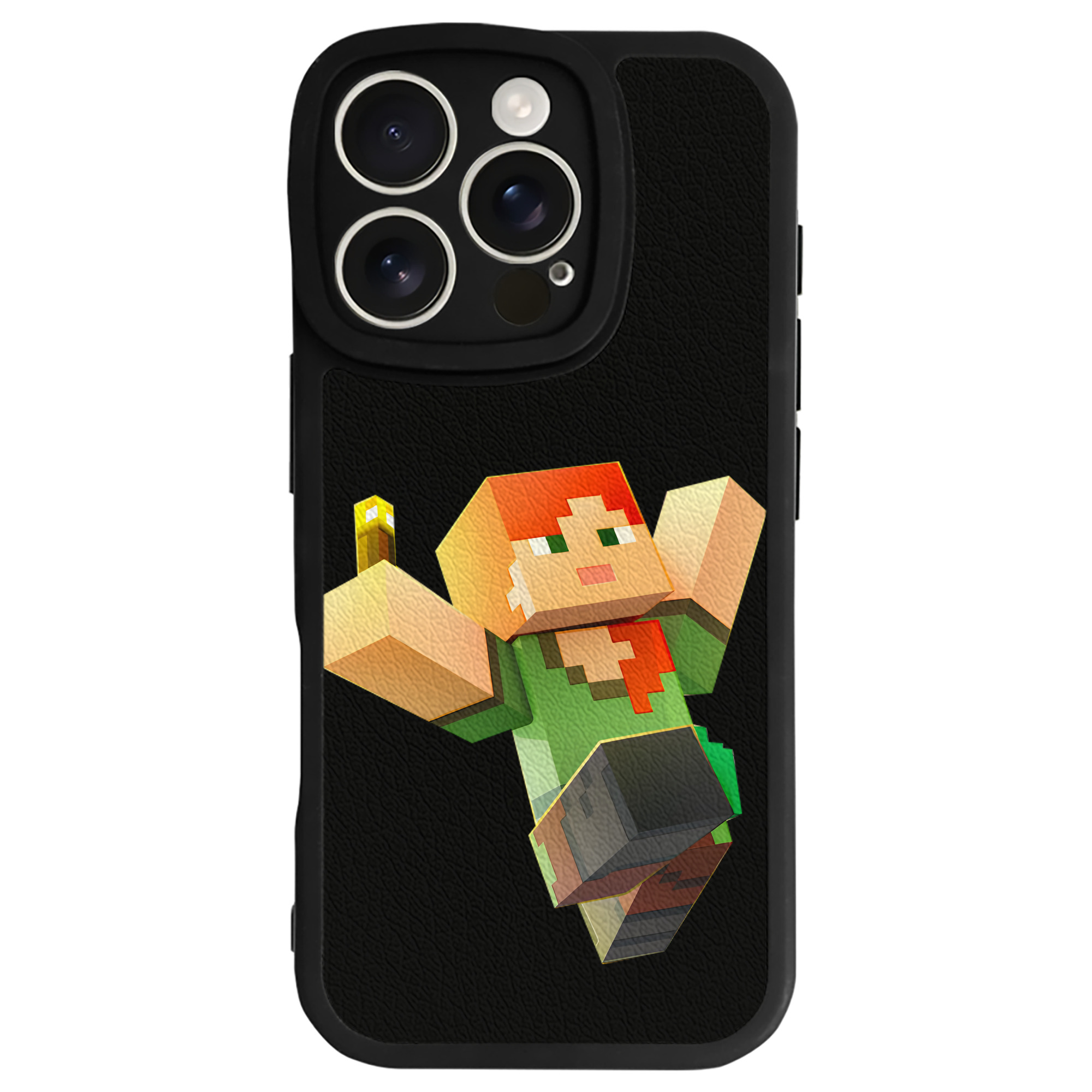 （画像用） マインクラフト ブロックの世界 Minecraft MC Block world 【iPhone 16シリーズ対応】シリコンスマホケース（レザー調） 材質：シリコン